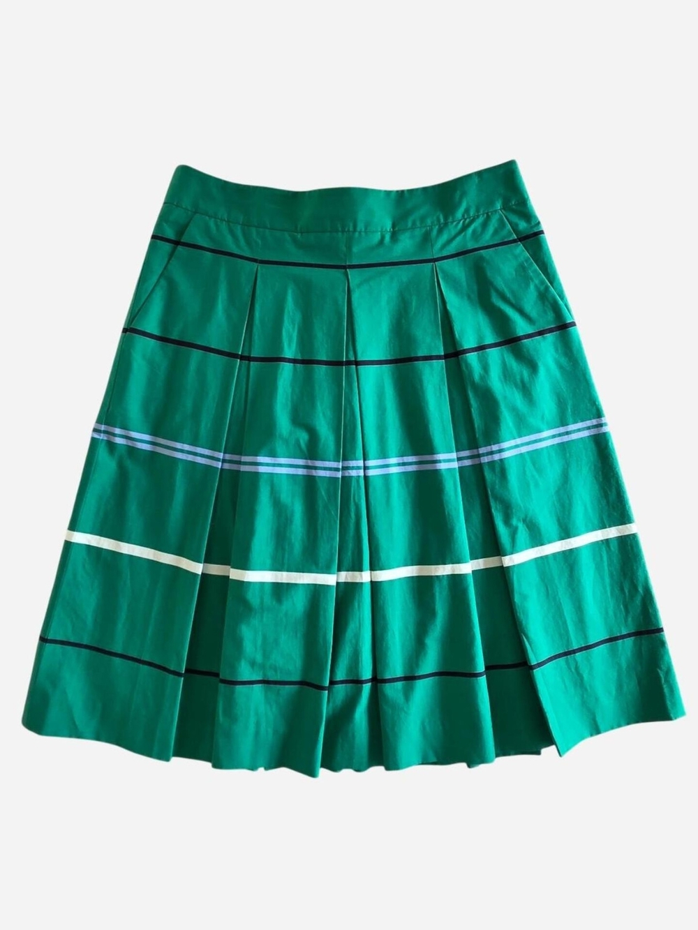 Ann Taylor retro green striped pleated midi skirt cotton size 6